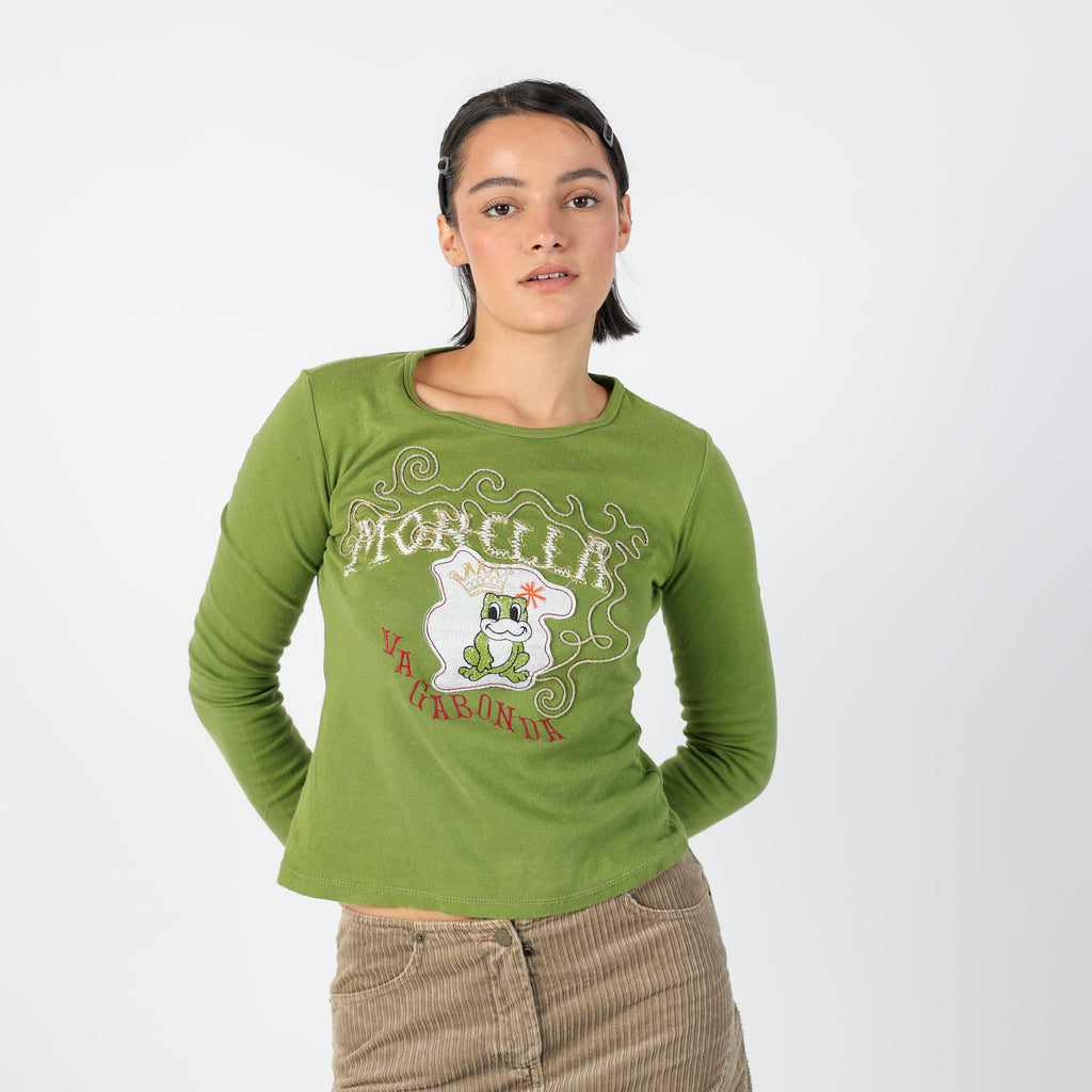 Khaki Green Y2K Monella Vagabonda Long Sleeve Top (S)