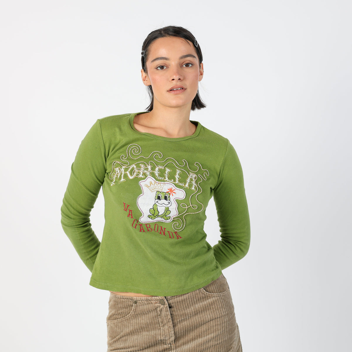 Khaki Green Y2K Monella Vagabonda Long Sleeve Top (S)