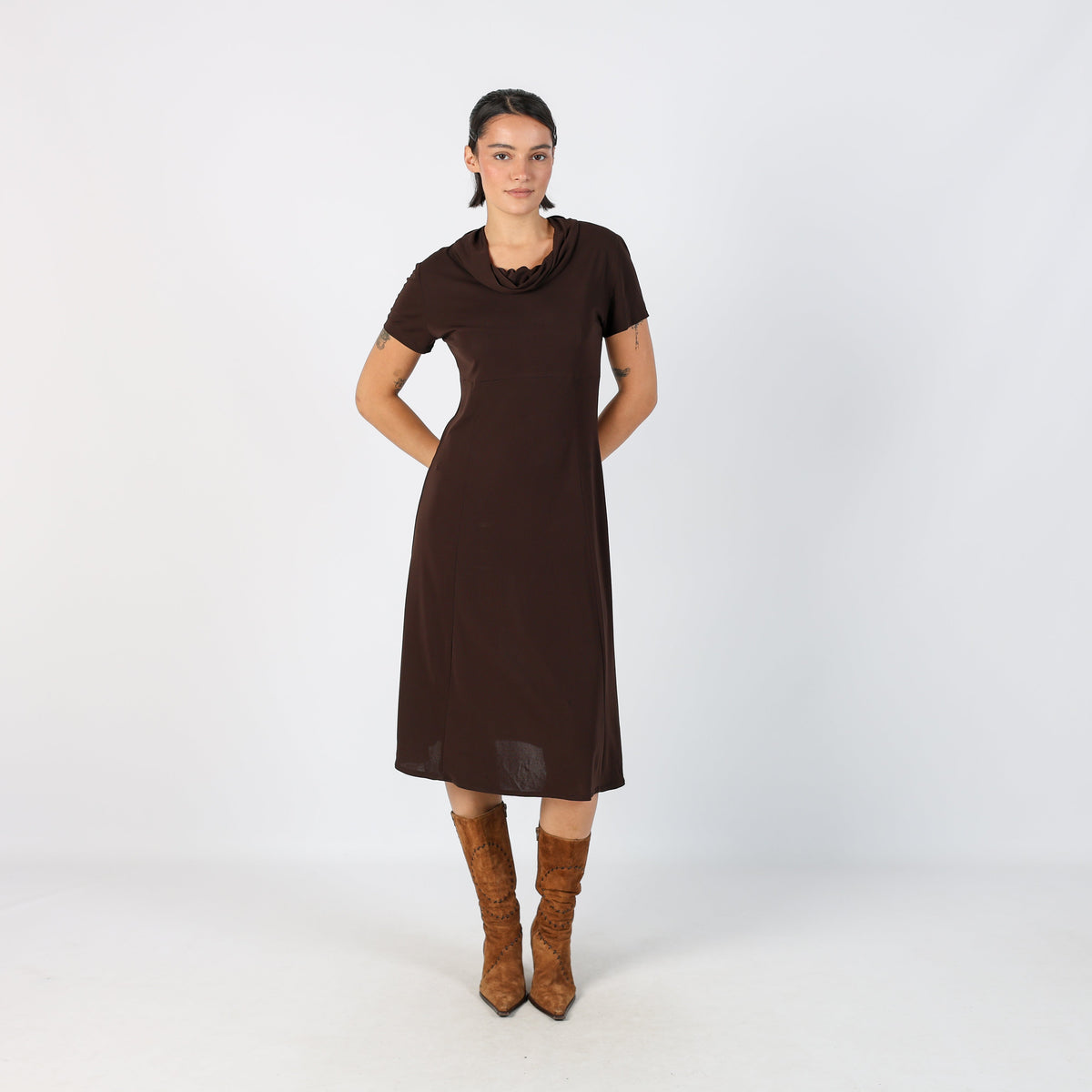 Brown Y2K Woven Midi Dress (S)
