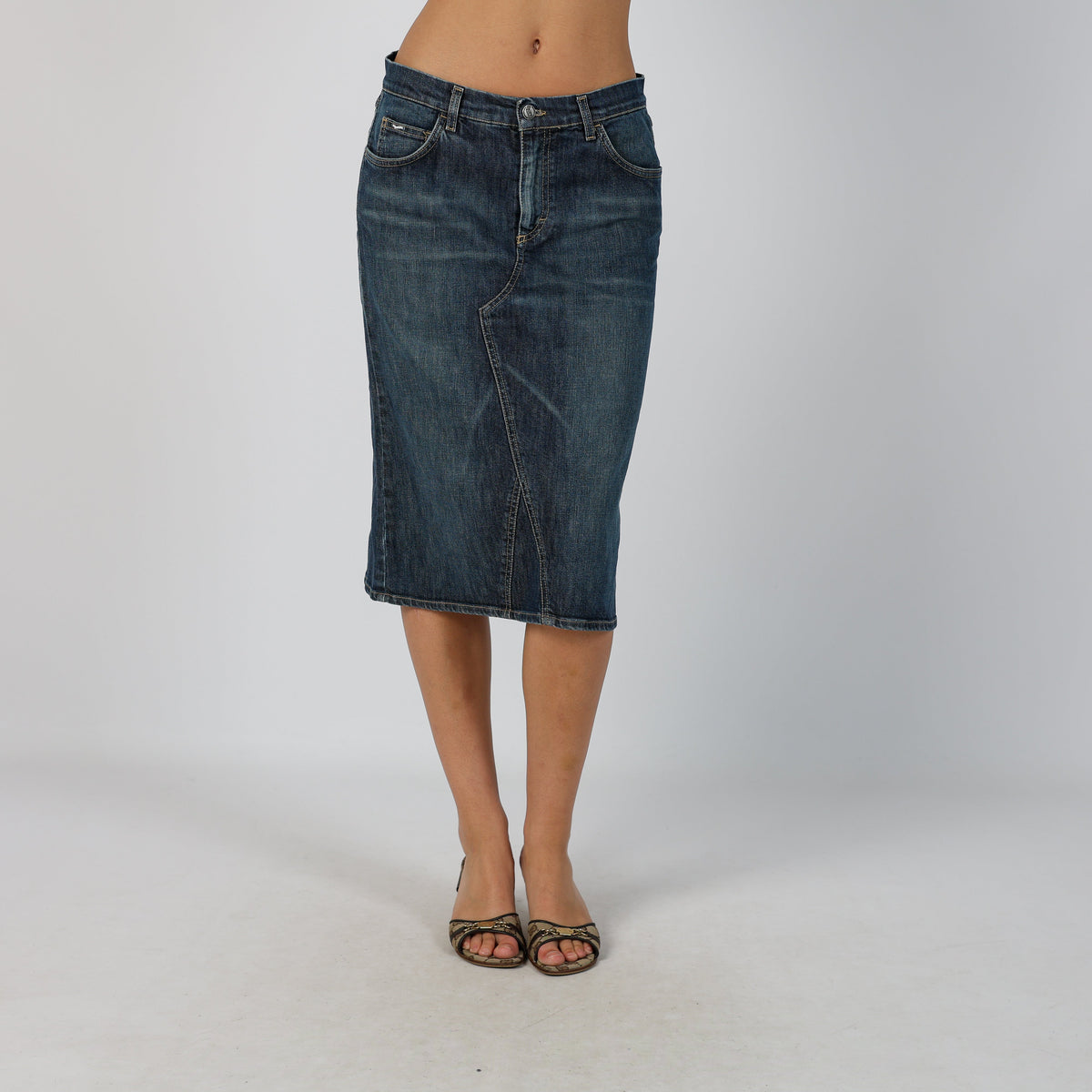 Blue Y2K GAS Denim Midi Skirt (M)