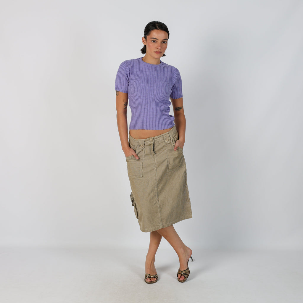 Tan Y2K United Colors of Benetton Woven Midi Skirt (M)