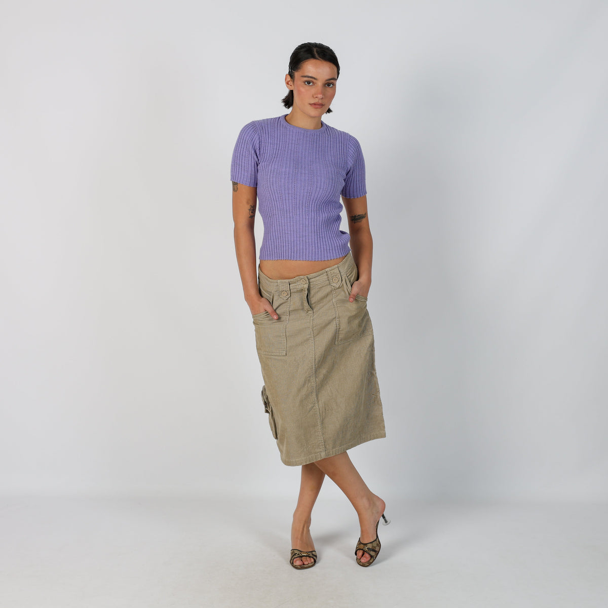 Tan Y2K United Colors of Benetton Woven Midi Skirt (M)