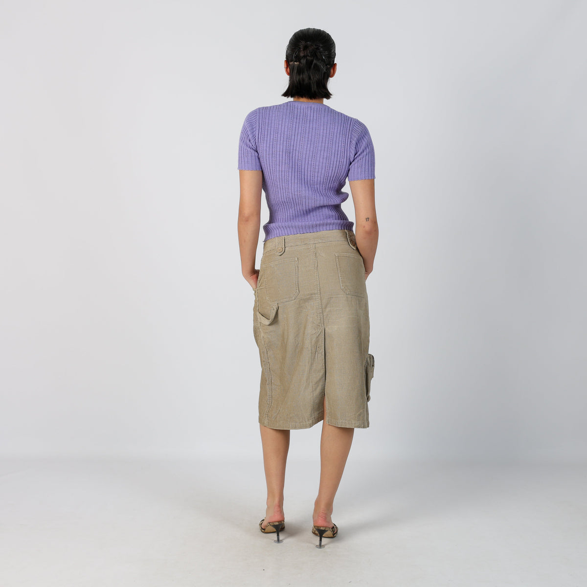 Tan Y2K United Colors of Benetton Woven Midi Skirt (M)