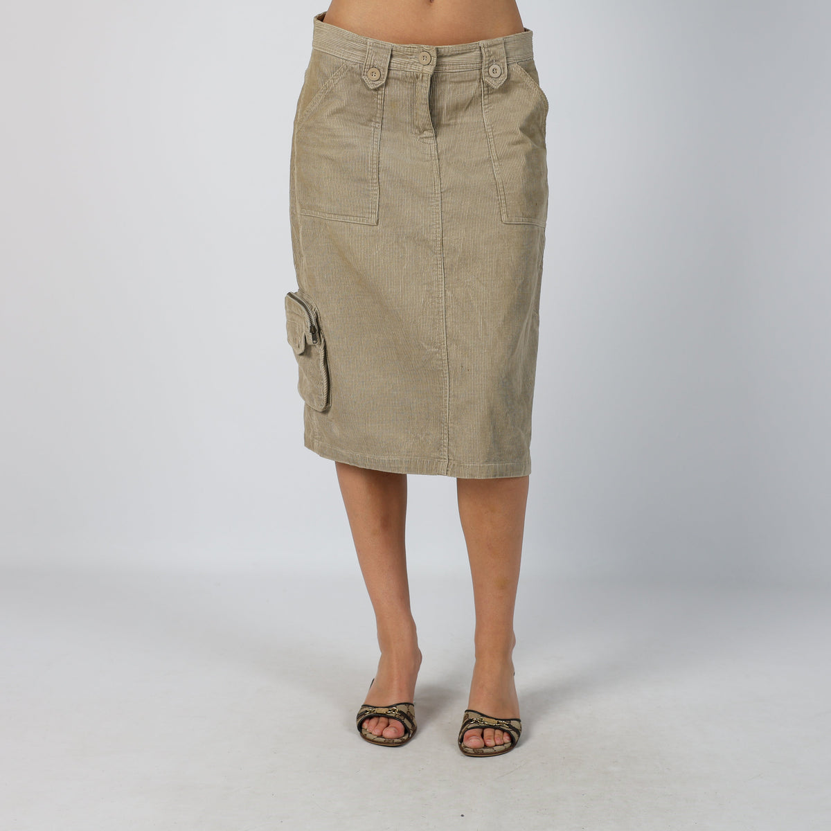 Tan Y2K United Colors of Benetton Woven Midi Skirt (M)