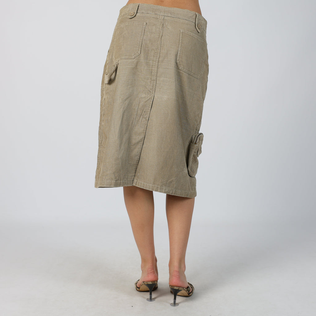 Tan Y2K United Colors of Benetton Woven Midi Skirt (M)