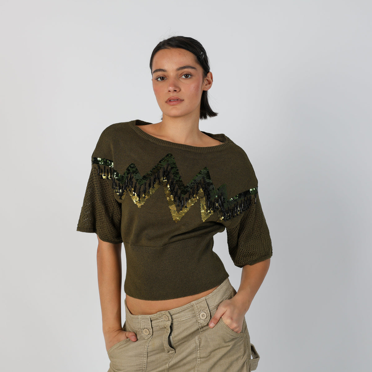 Dark Green Y2K Liu Jo Woven Top (S)