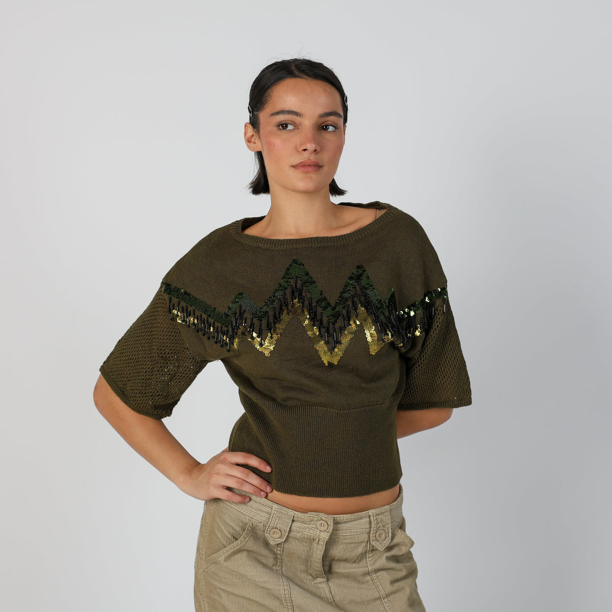 Dark Green Y2K Liu Jo Woven Top (S)