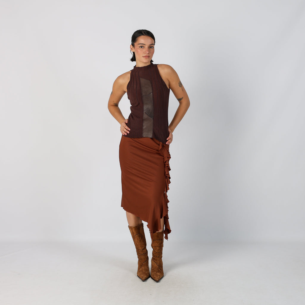 Brown Y2K Made in Italy Woven Midi Skirt (XXS)