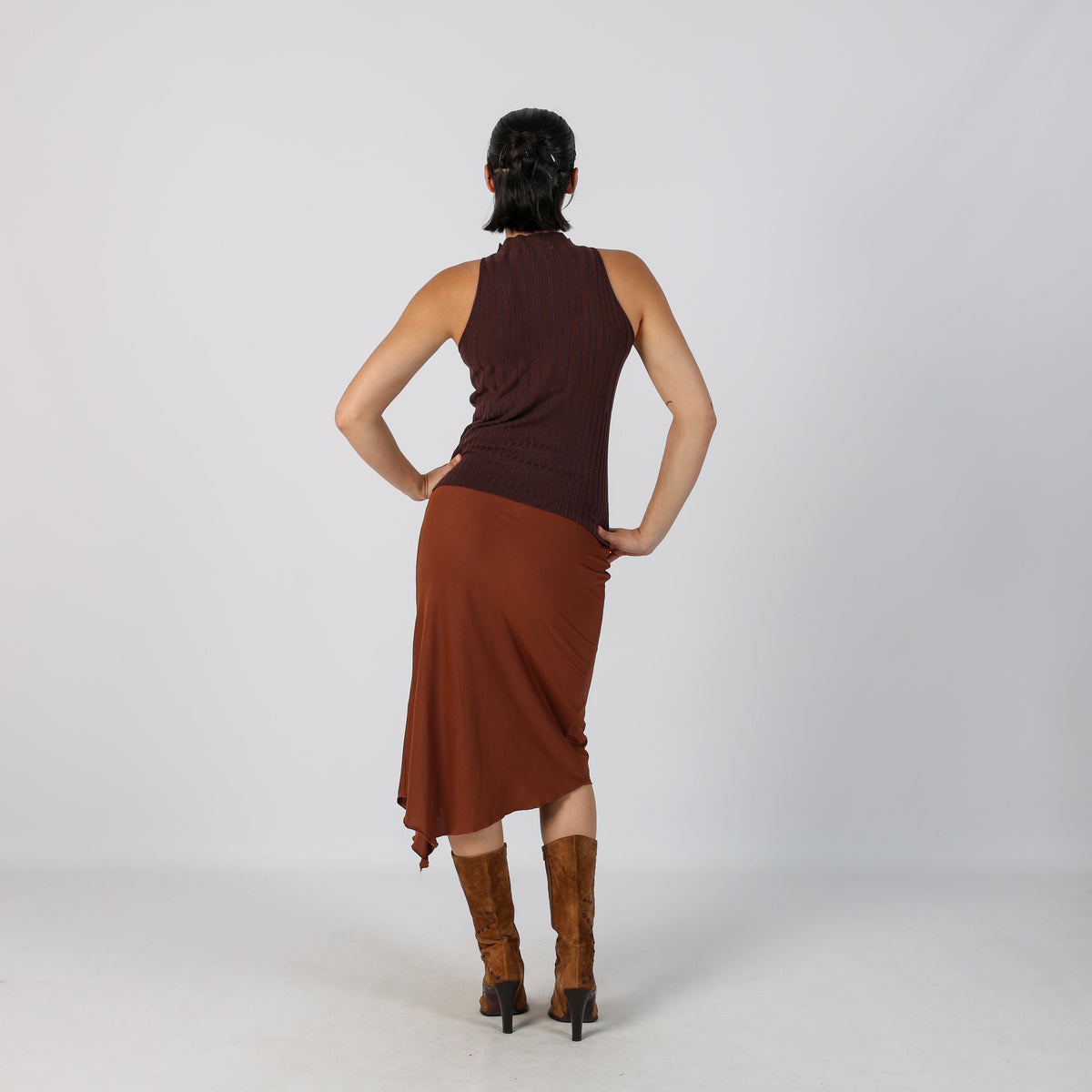 Brown Y2K Made in Italy Woven Midi Skirt (XXS)