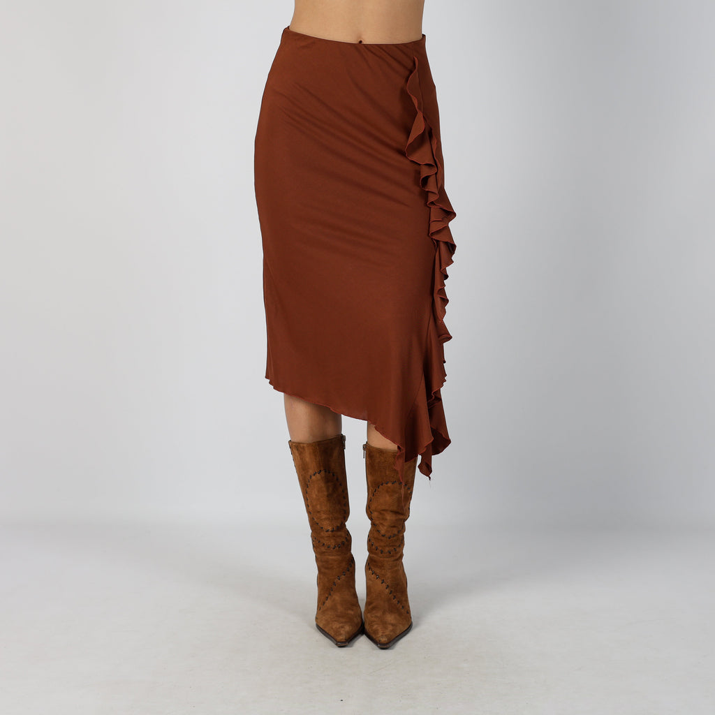 Brown Y2K Made in Italy Woven Midi Skirt (XXS)