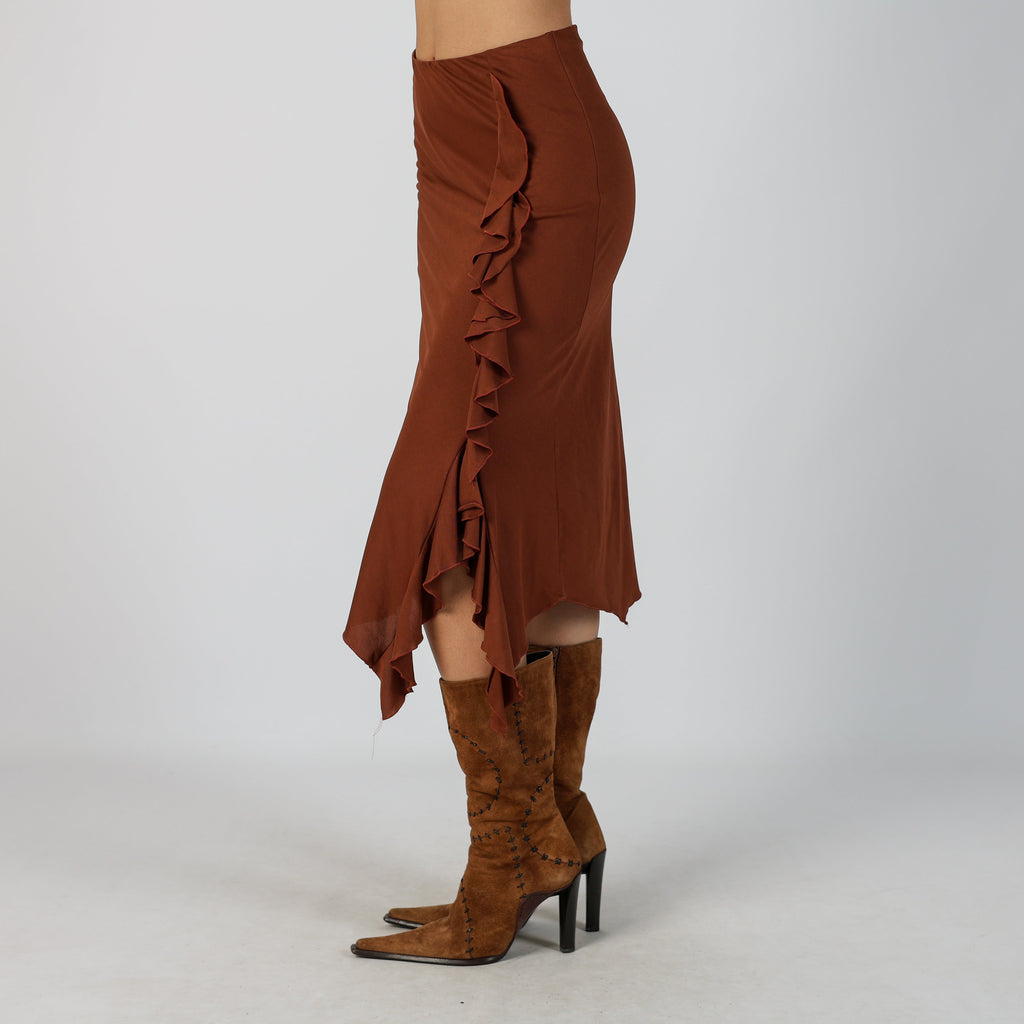 Brown Y2K Made in Italy Woven Midi Skirt (XXS)