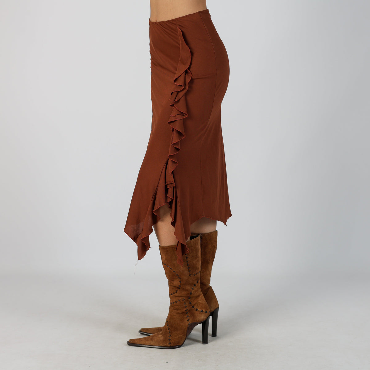 Brown Y2K Made in Italy Woven Midi Skirt (XXS)