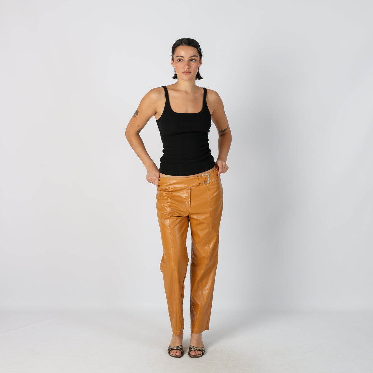 Tan Y2K Leather Trousers (S)
