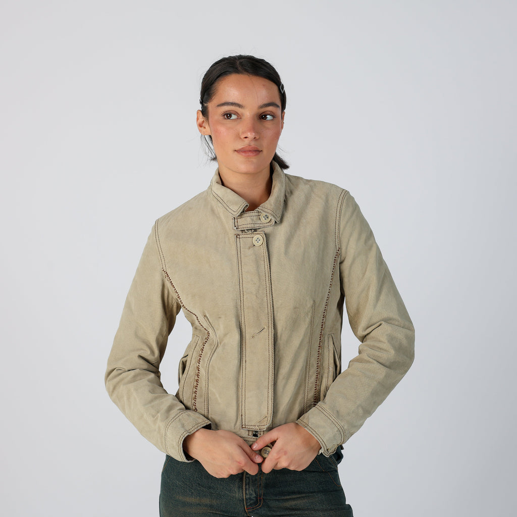Beige Y2K Conbipel Suede Jacket (S)