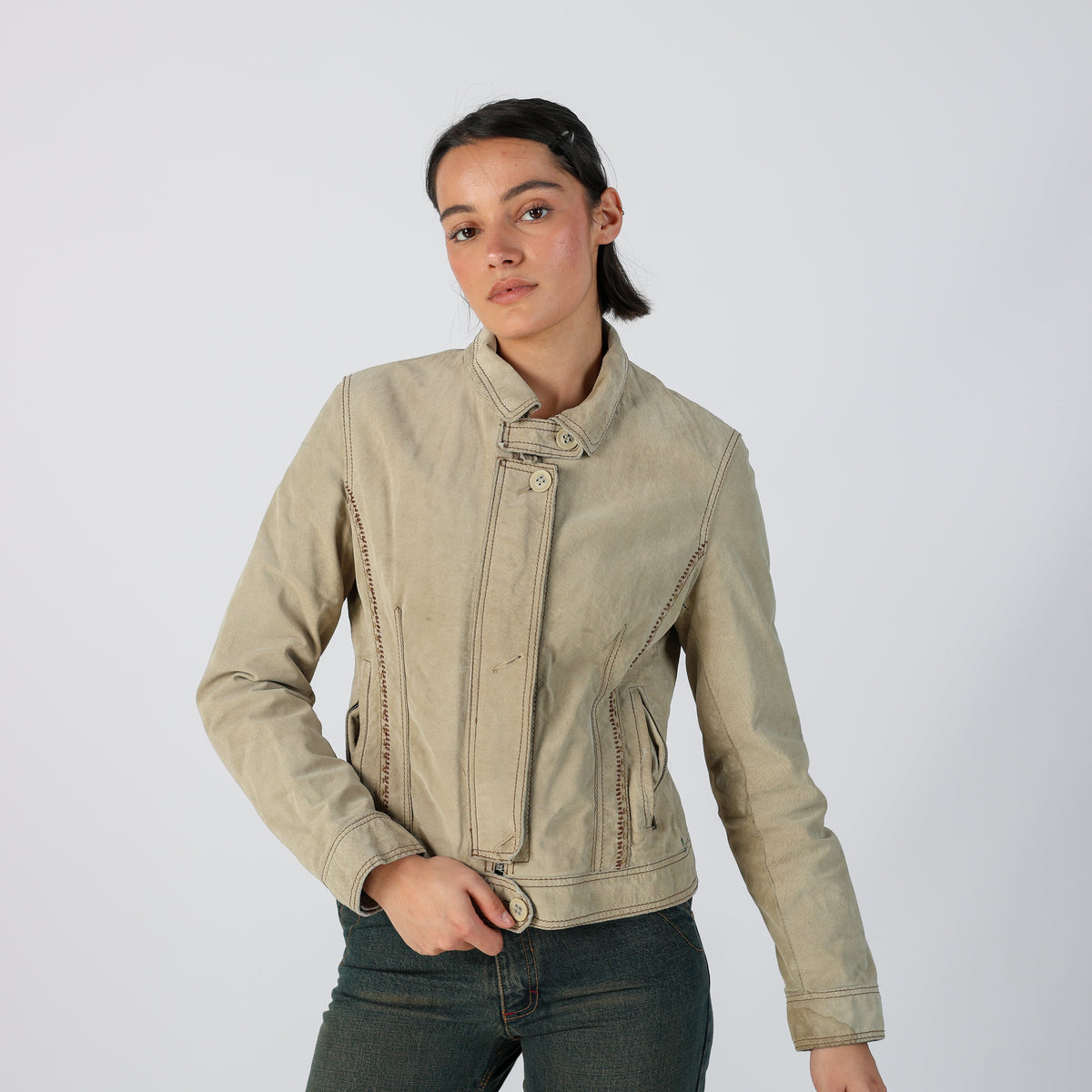 Beige Y2K Conbipel Suede Jacket (S)