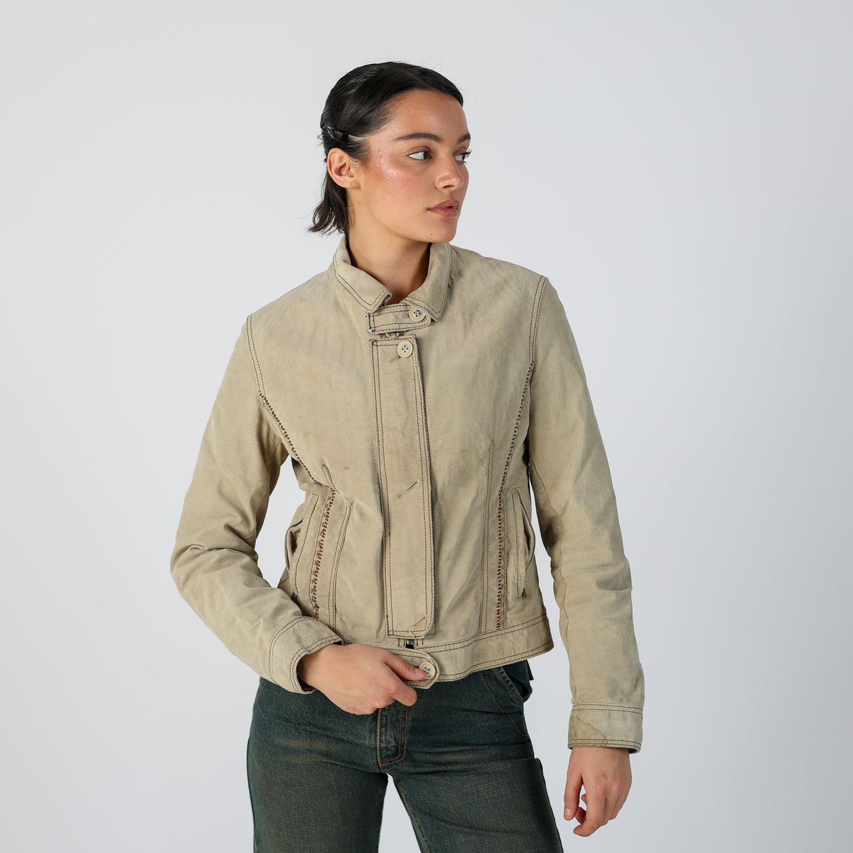 Beige Y2K Conbipel Suede Jacket (S)