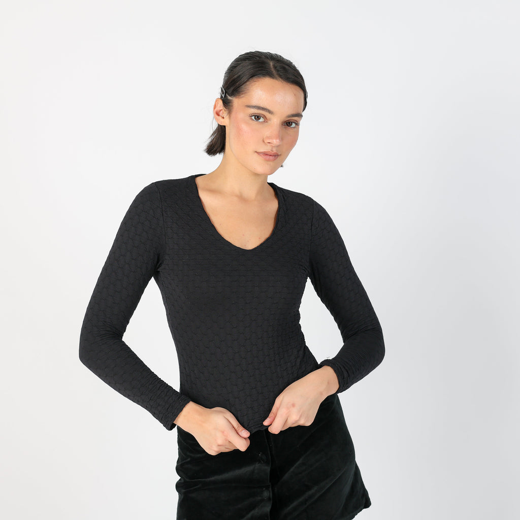 Black Y2K Nevrotika Long Sleeve Top (XXS)
