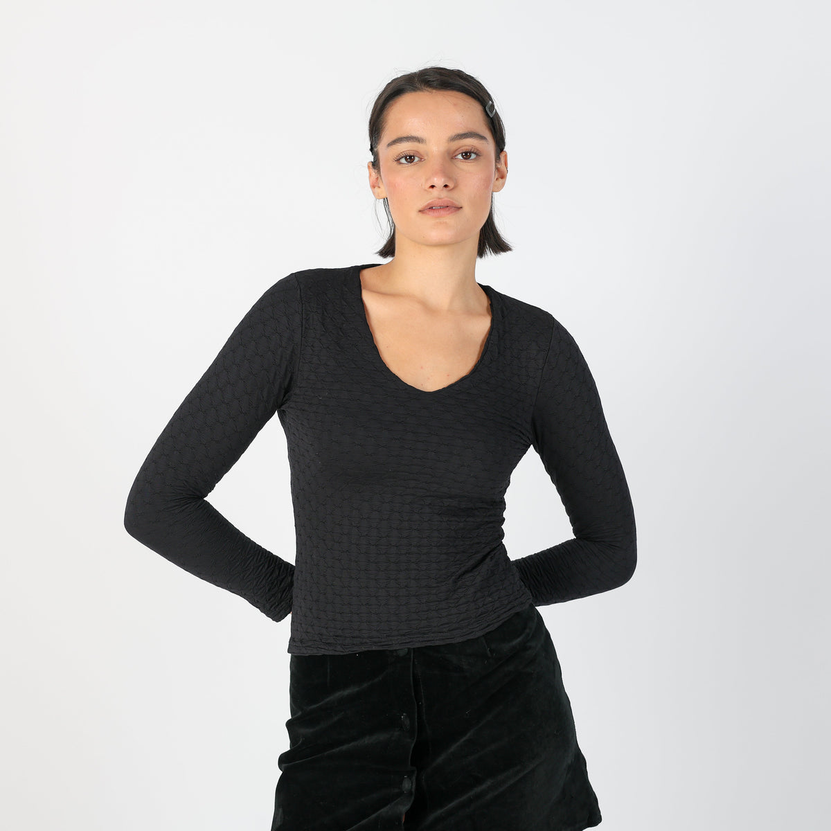 Black Y2K Nevrotika Long Sleeve Top (XXS)
