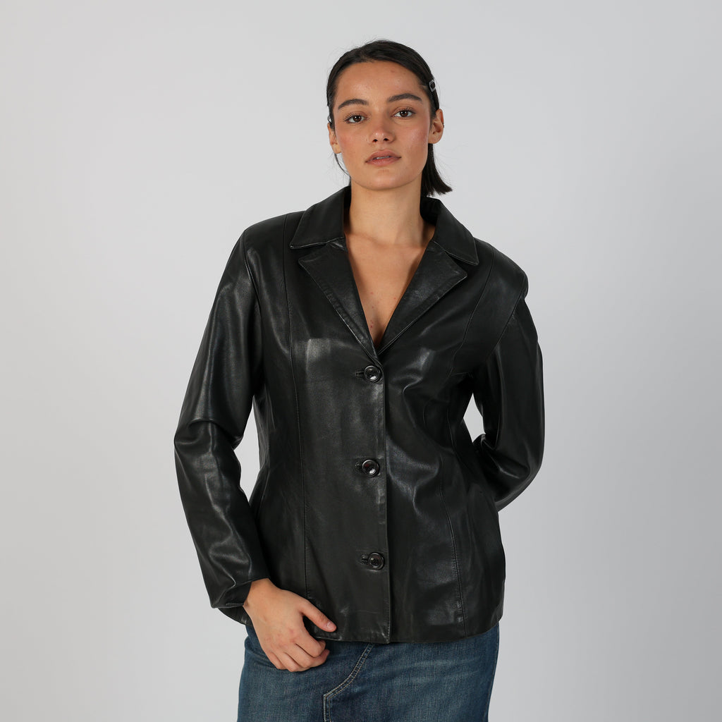 Black Y2K Made in Italy Leather Jacket (M)