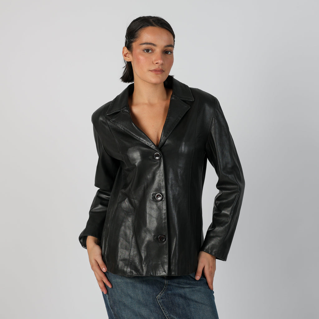 Black Y2K Made in Italy Leather Jacket (M)