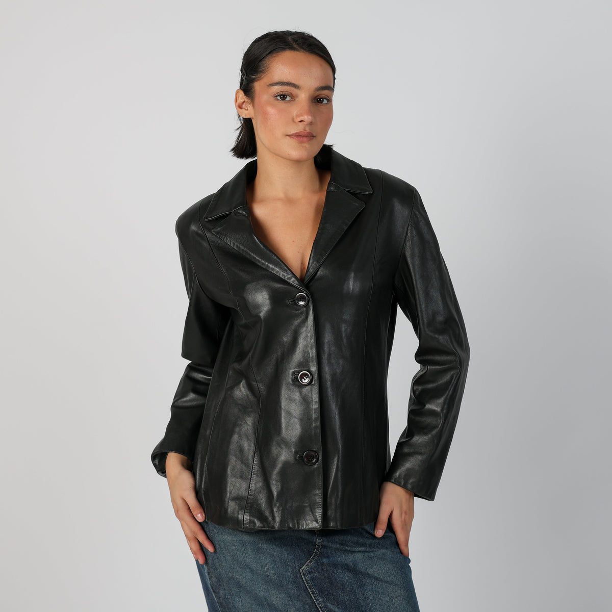 Black Y2K Made in Italy Leather Jacket (M)