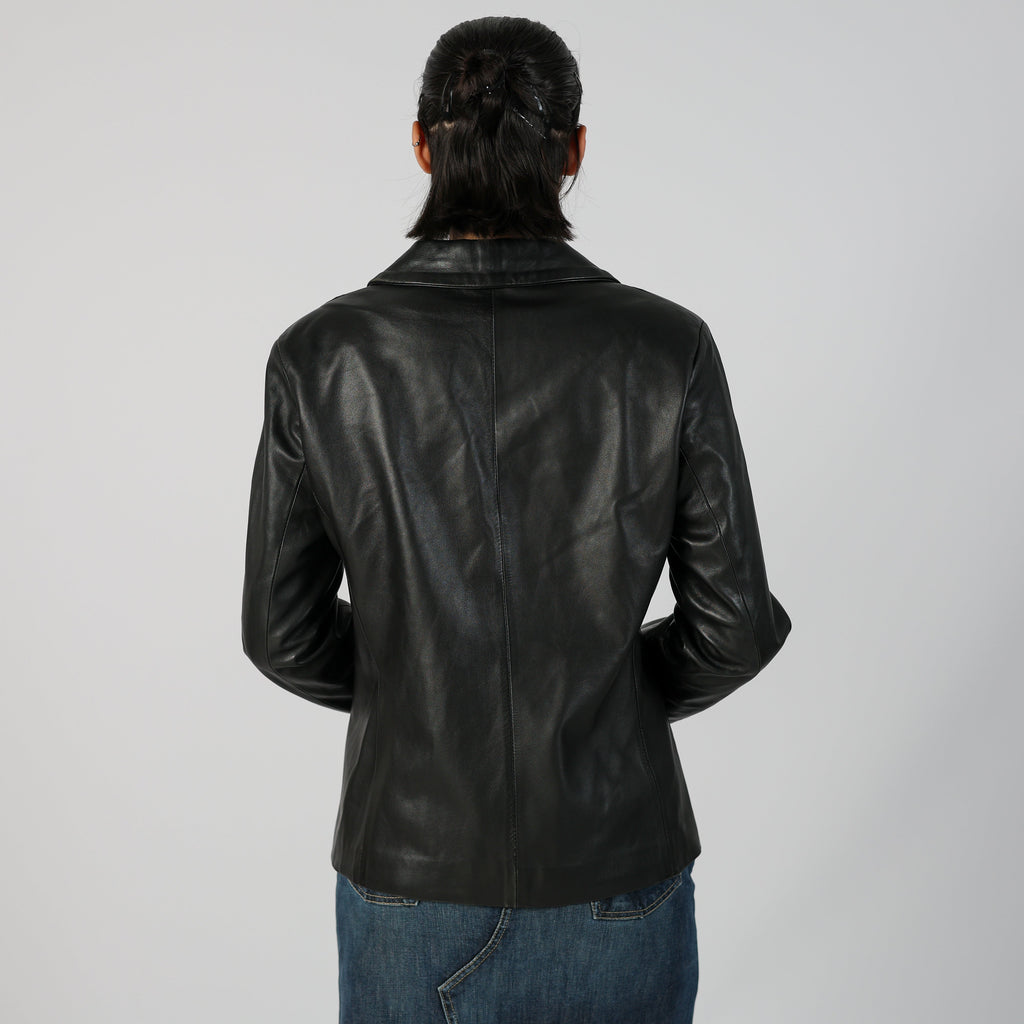 Black Y2K Made in Italy Leather Jacket (M)