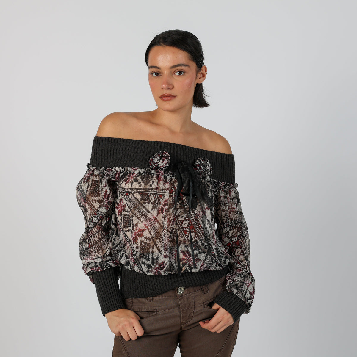 Charcoal Grey Y2K Woven Top (M)