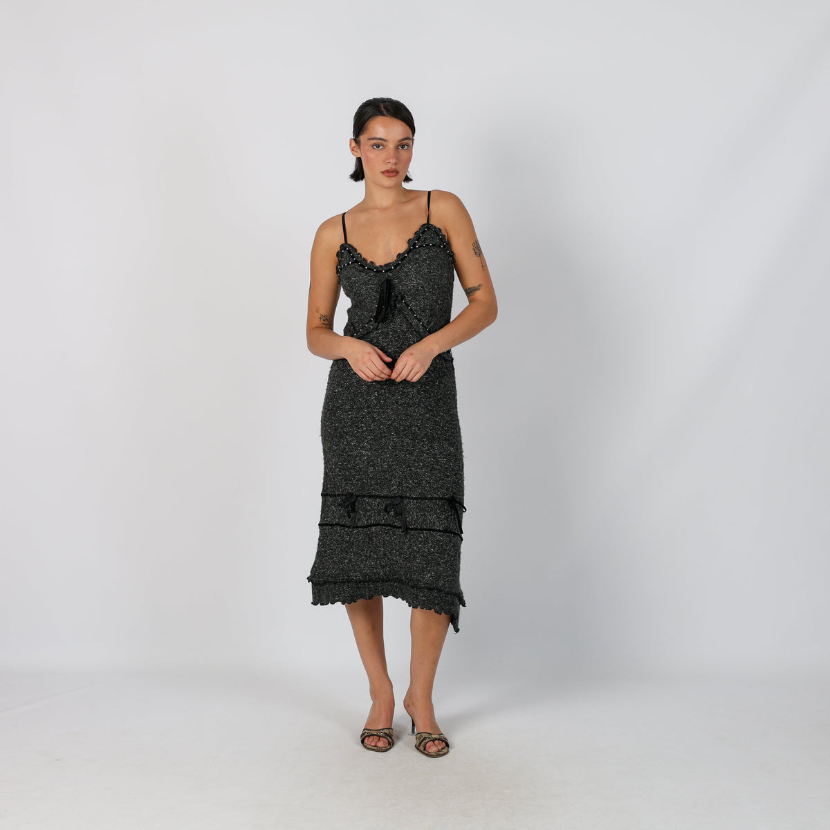 Charcoal Grey Y2K Woven Midi Dress (S)