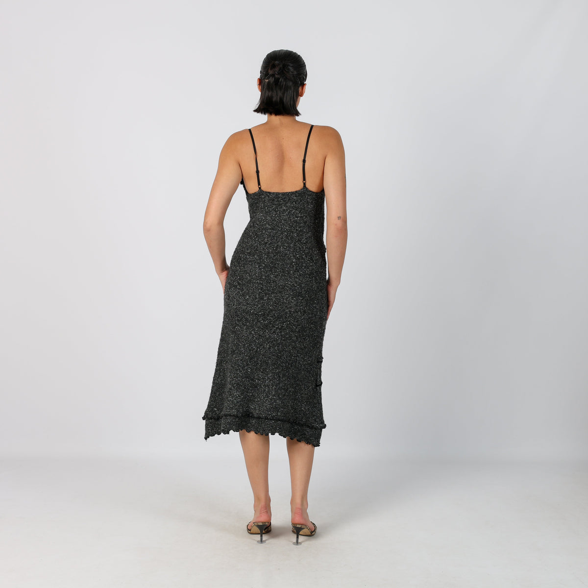 Charcoal Grey Y2K Woven Midi Dress (S)