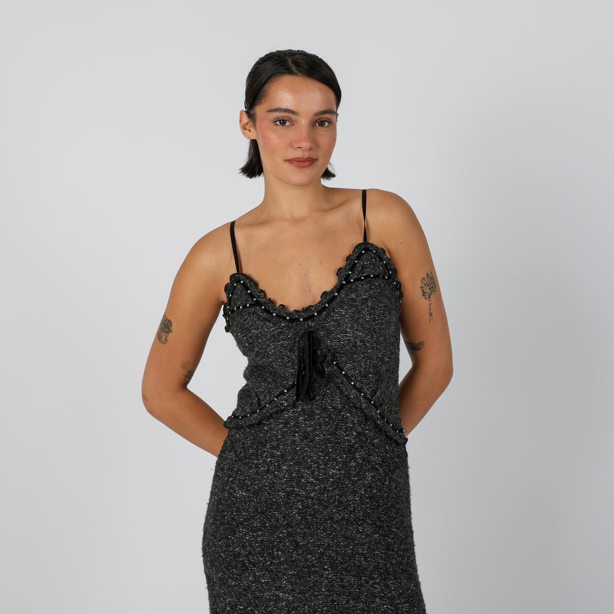 Charcoal Grey Y2K Woven Midi Dress (S)