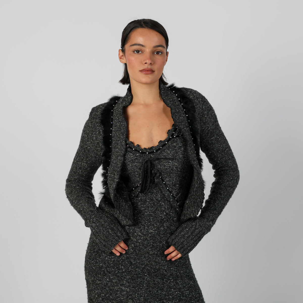 Charcoal Grey Y2K Cardigan (S)