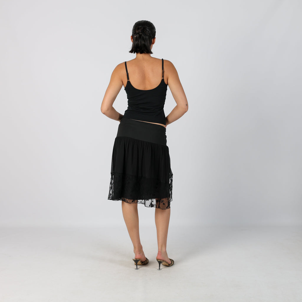 Black Y2K PHARD Woven Midi Skirt (S)