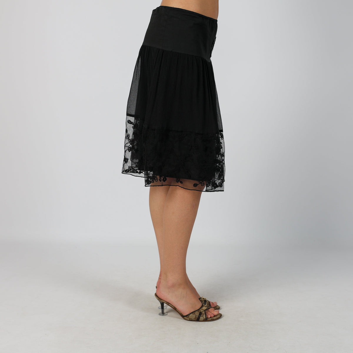 Black Y2K PHARD Woven Midi Skirt (S)