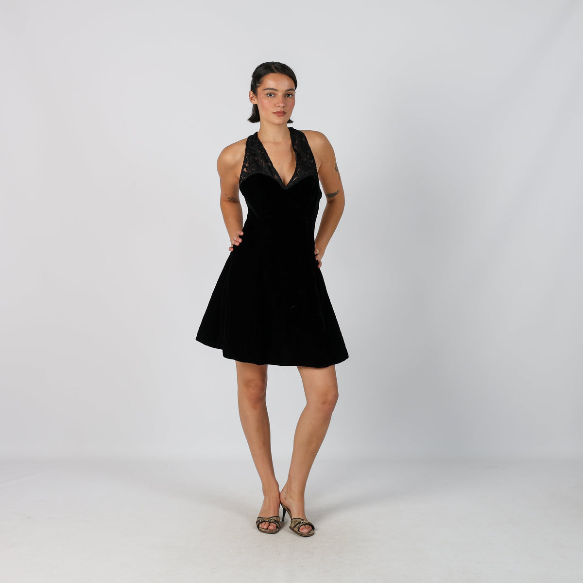 Black Y2K Made in Italy Woven Mini Dress (M)