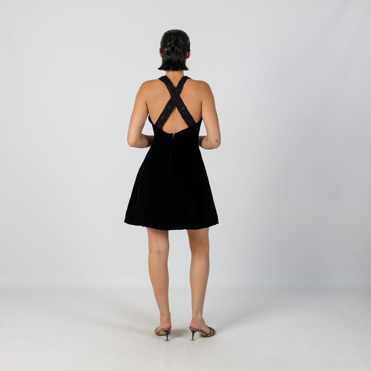 Black Y2K Made in Italy Woven Mini Dress (M)