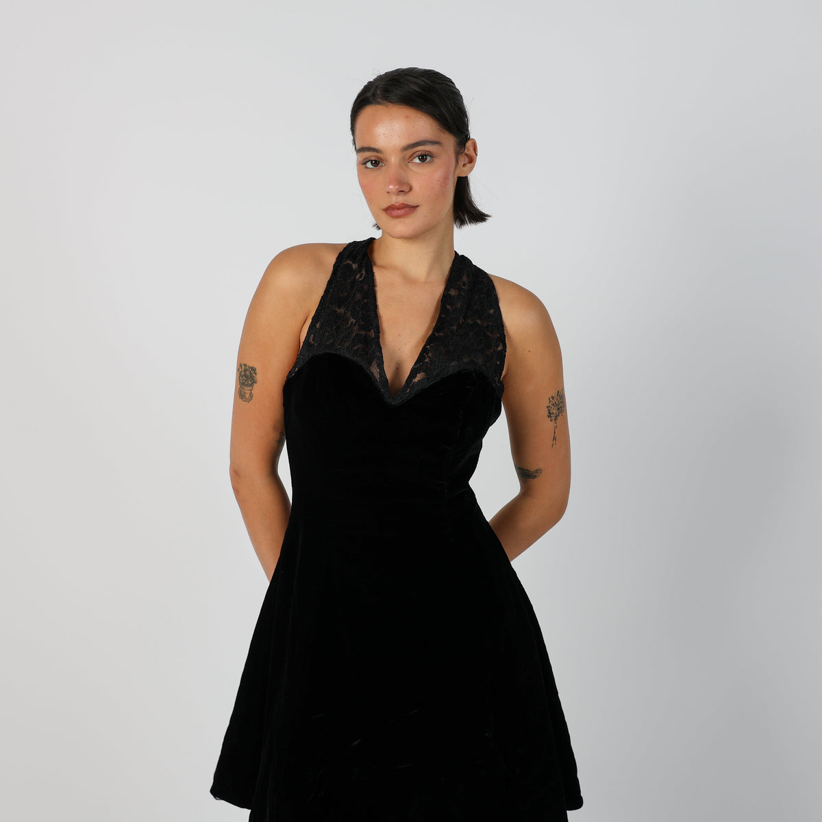 Black Y2K Made in Italy Woven Mini Dress (M)