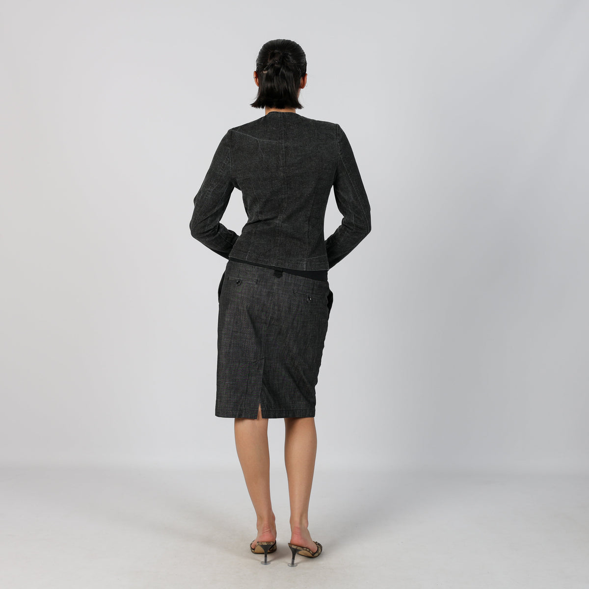 Charcoal Grey Y2K Denim Midi Skirt (M)
