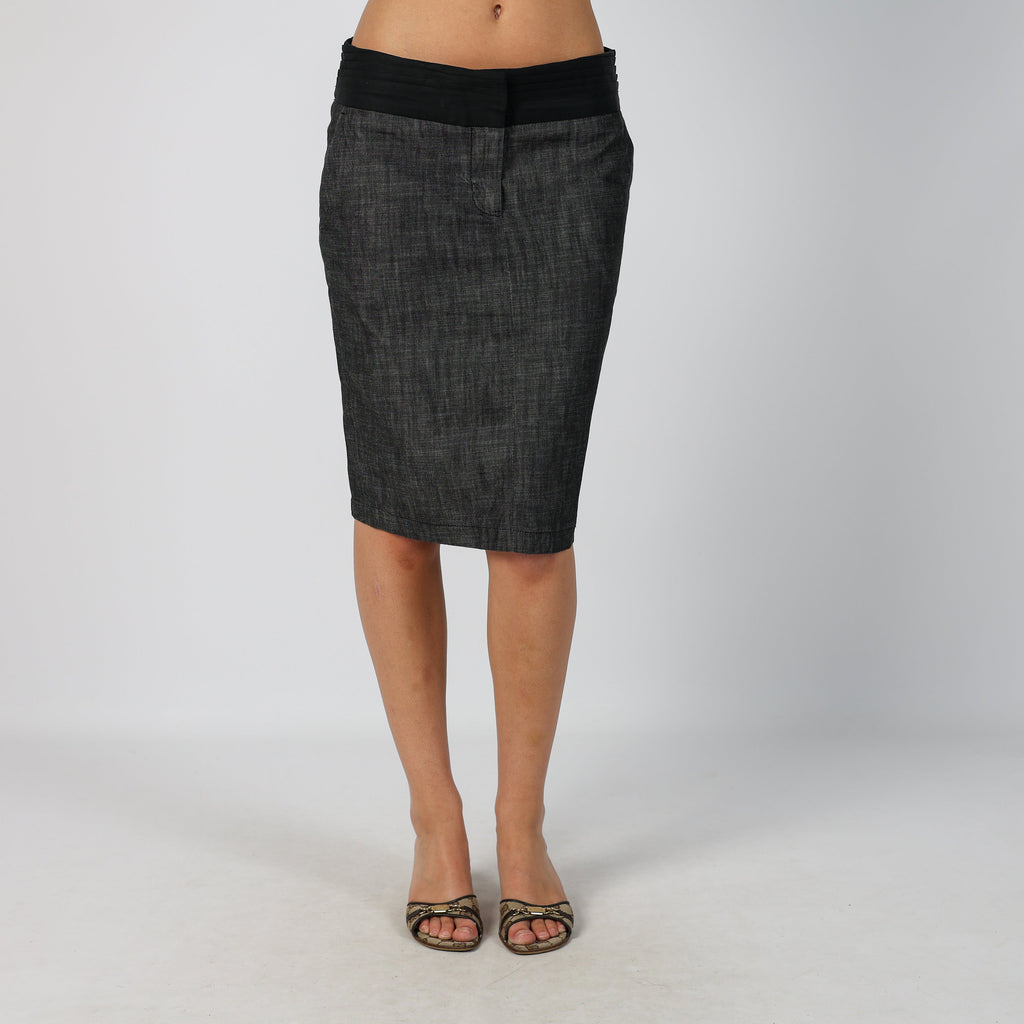 Charcoal Grey Y2K Denim Midi Skirt (M)