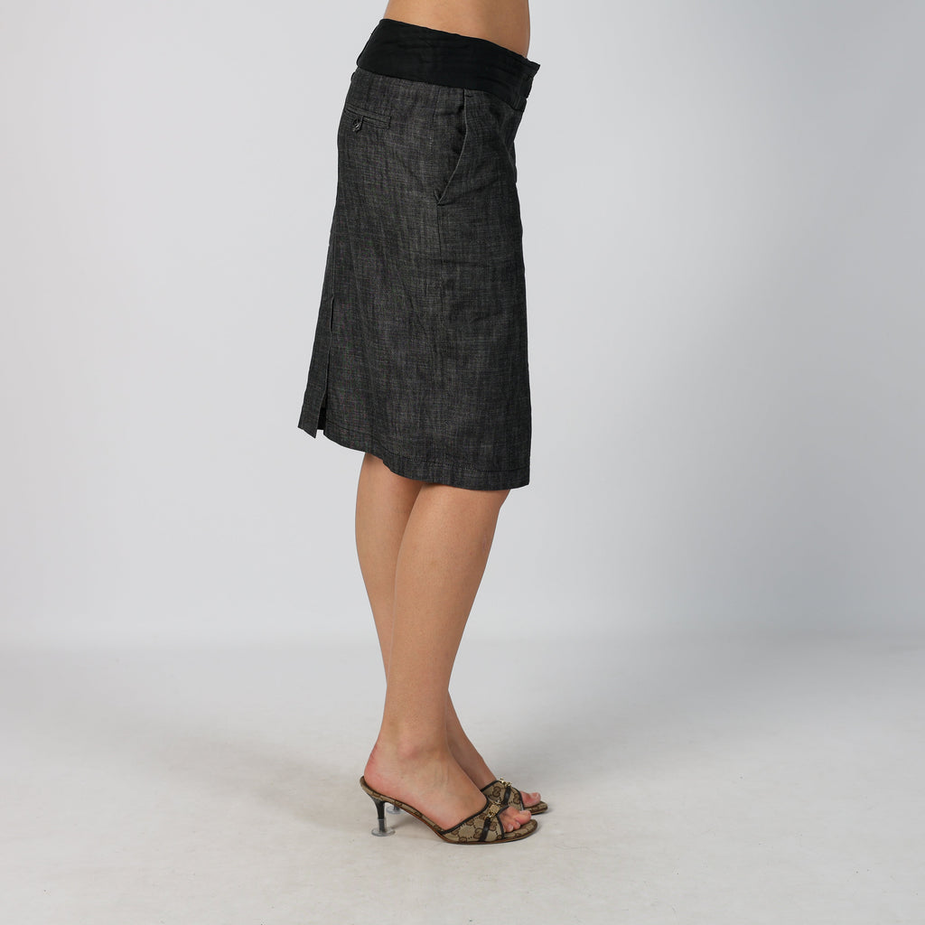 Charcoal Grey Y2K Denim Midi Skirt (M)