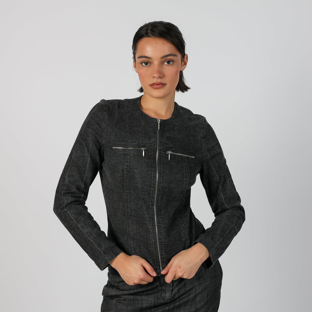 Charcoal Grey Y2K Denim Jacket (M)