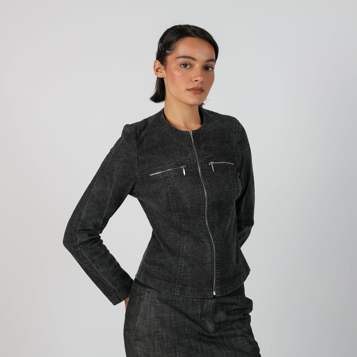 Charcoal Grey Y2K Denim Jacket (M)