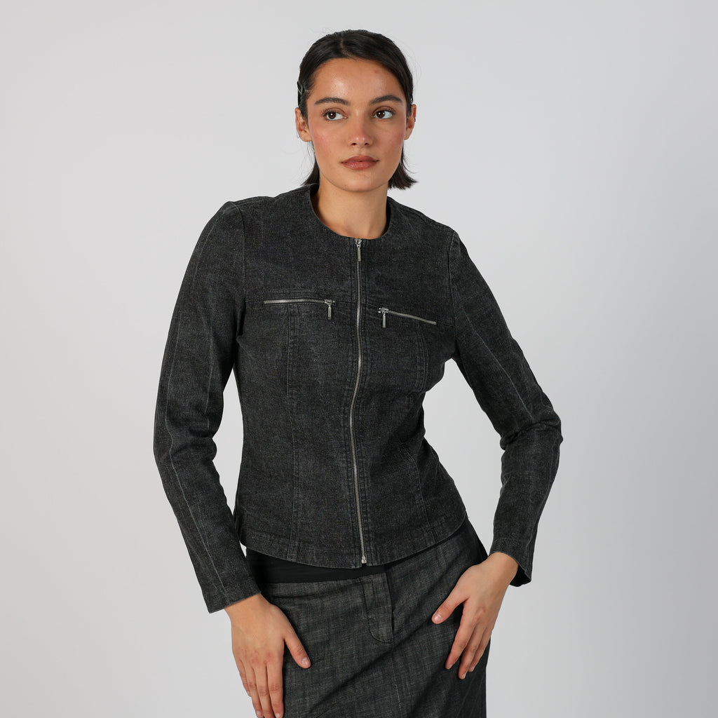 Charcoal Grey Y2K Denim Jacket (M)