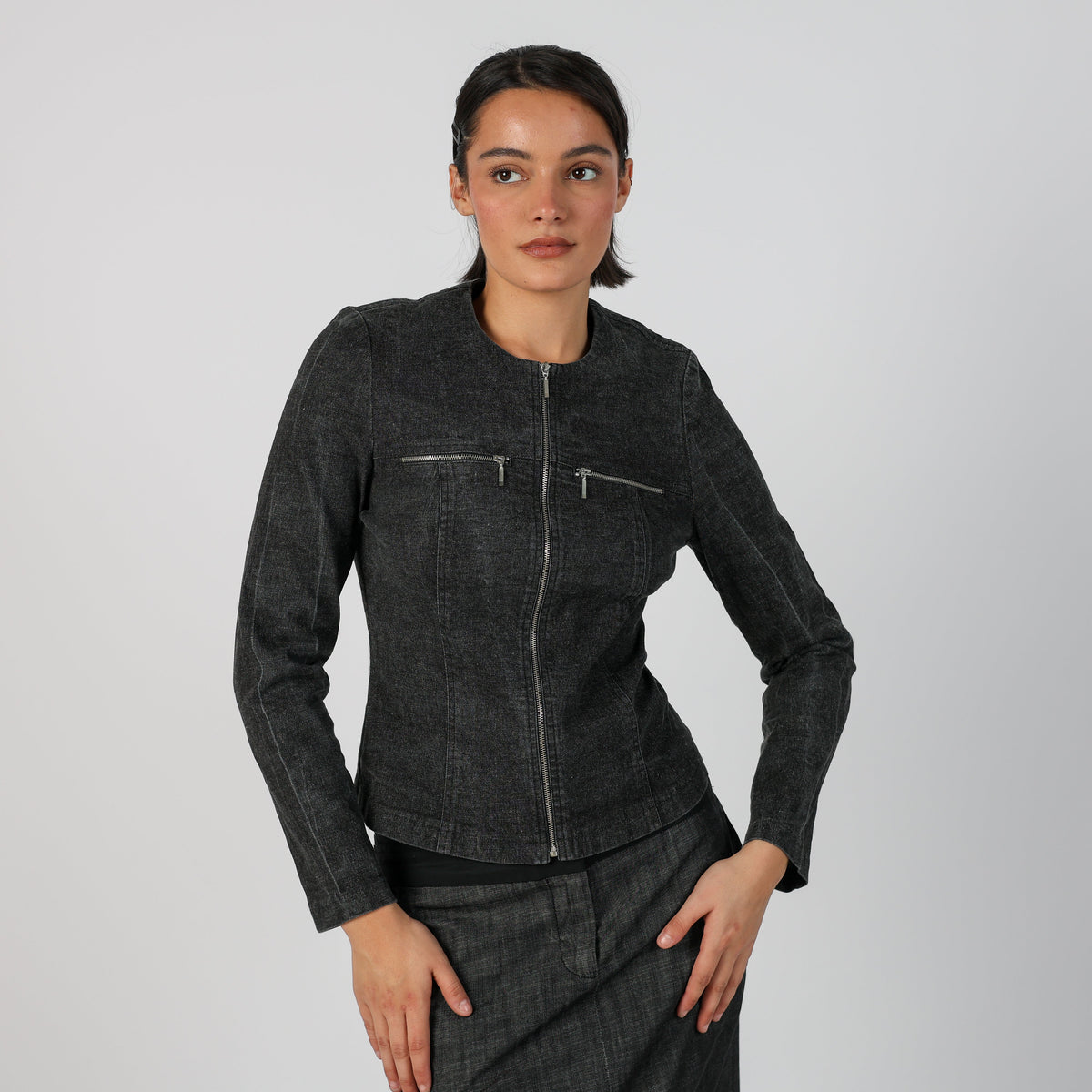 Charcoal Grey Y2K Denim Jacket (M)