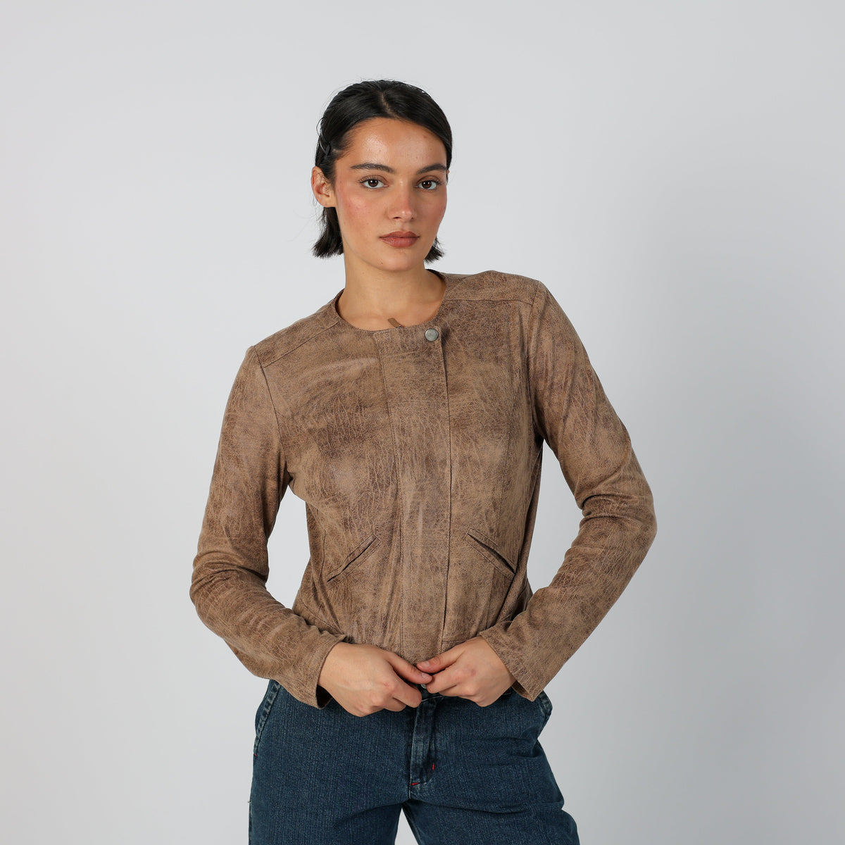 Beige Y2K Suede Jacket (S)