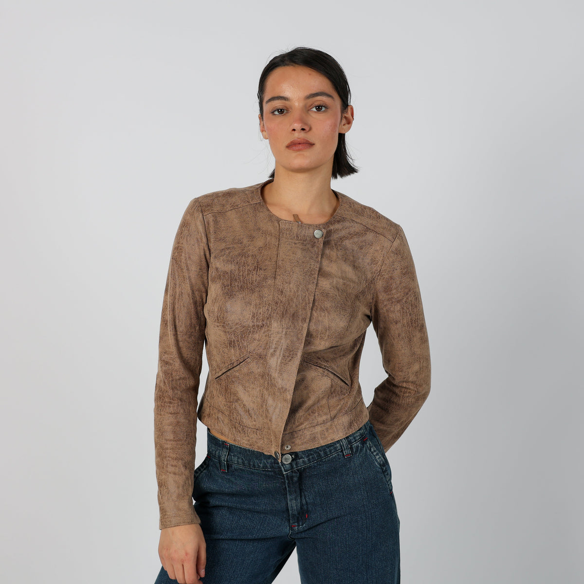 Beige Y2K Suede Jacket (S)