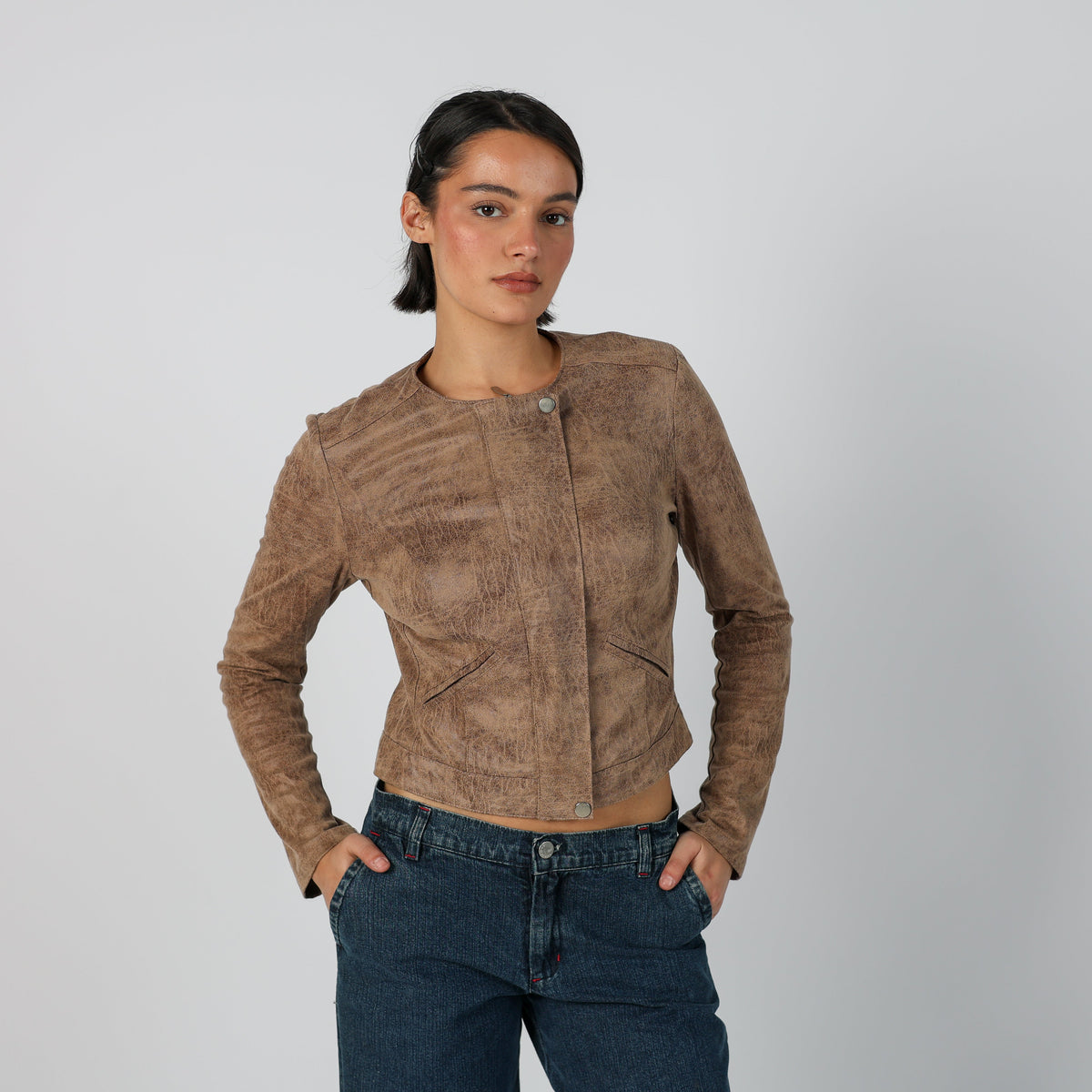 Beige Y2K Suede Jacket (S)
