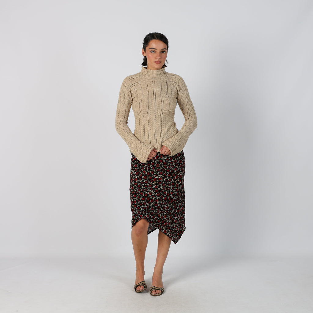 Black Y2K Motivi Woven Midi Skirt (S)