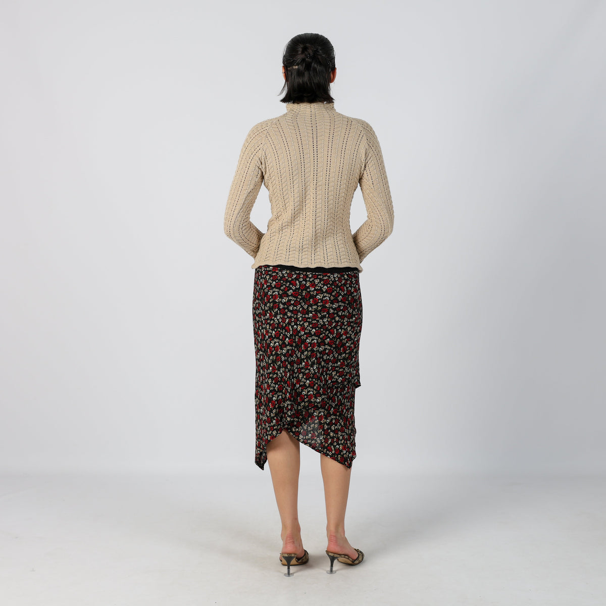 Black Y2K Motivi Woven Midi Skirt (S)