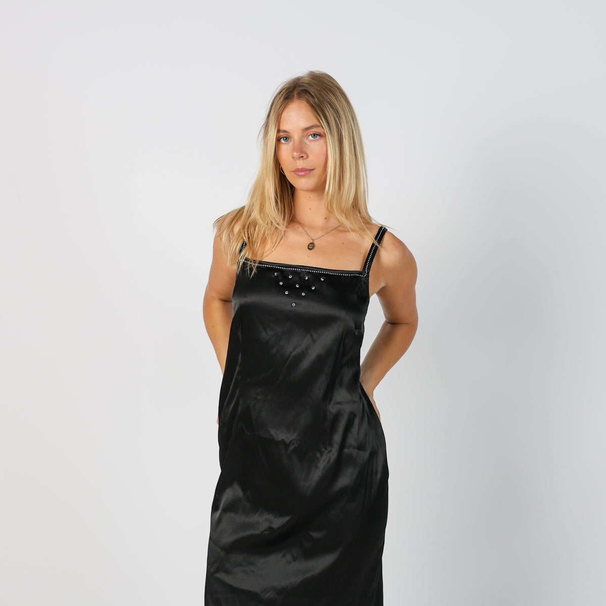 Black Y2K Woven Midi Dress (S)