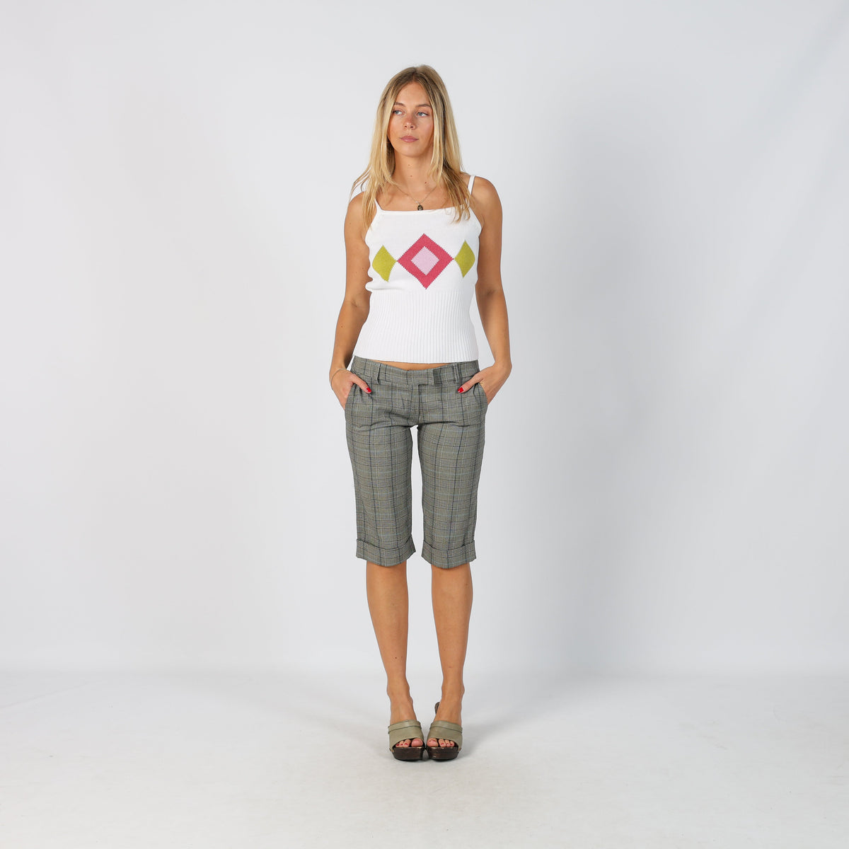 Grey Y2K Mezzo Capri Trouser Checkered (XS)